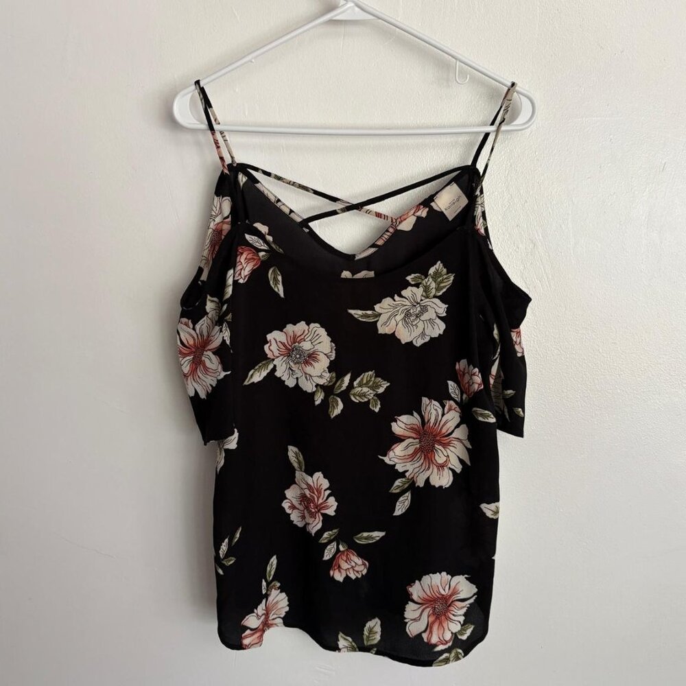 Black floral print off the shoulder top